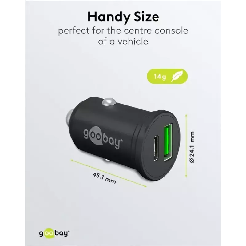 Goobay caricabatterie rapido auto dual-USB USB-C PD 45W nero