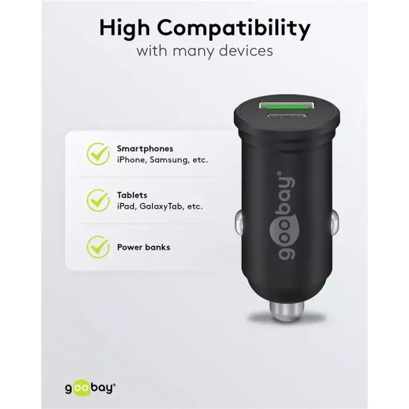 Goobay caricabatterie rapido auto dual-USB USB-C PD 45W nero