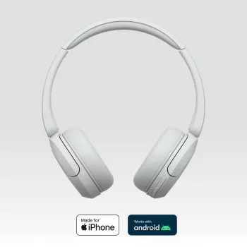 Sony WH-CH520 cuffie on-ear wireless, Bluetooth 5.2, 50 ore di riproduzione, ricarica USB-C, bianco