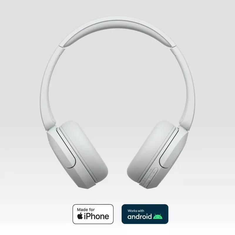 Sony WH-CH520 cuffie on-ear wireless, Bluetooth 5.2, 50 ore di riproduzione, ricarica USB-C, bianco
