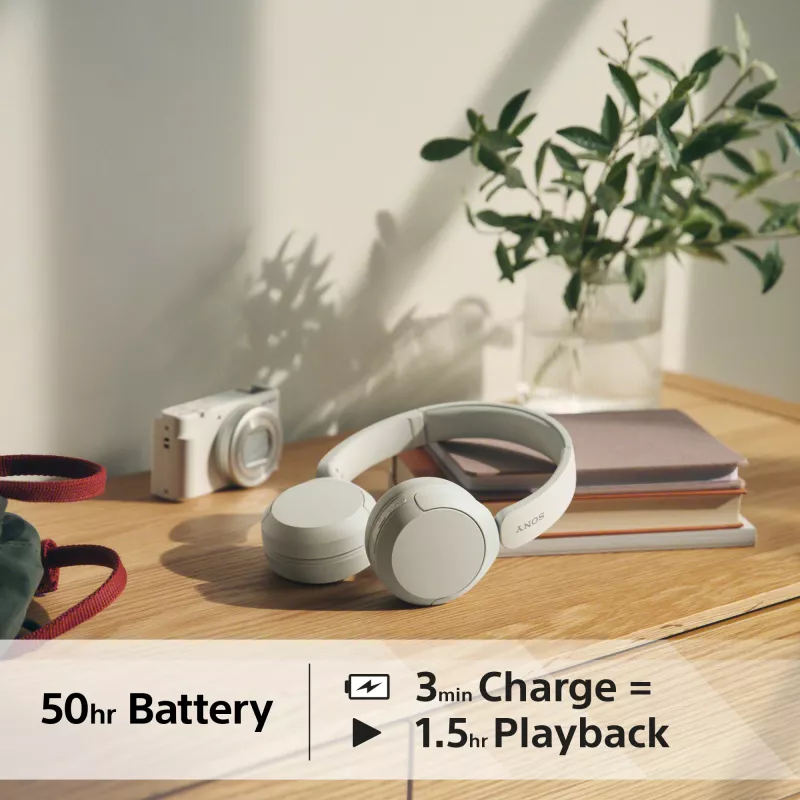 Sony WH-CH520 cuffie on-ear wireless, Bluetooth 5.2, 50 ore di riproduzione, ricarica USB-C, bianco