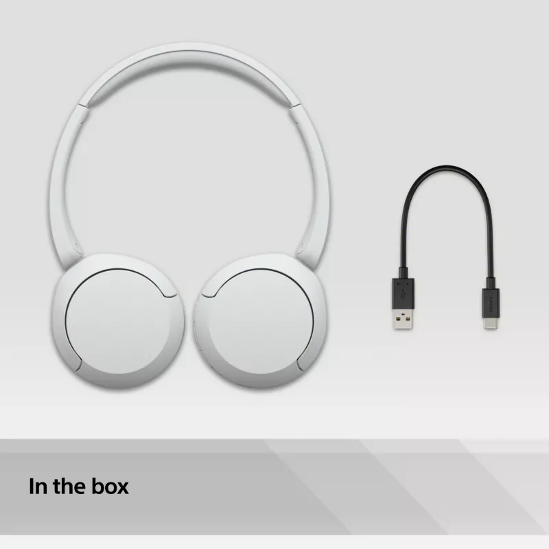 Sony WH-CH520 cuffie on-ear wireless, Bluetooth 5.2, 50 ore di riproduzione, ricarica USB-C, bianco