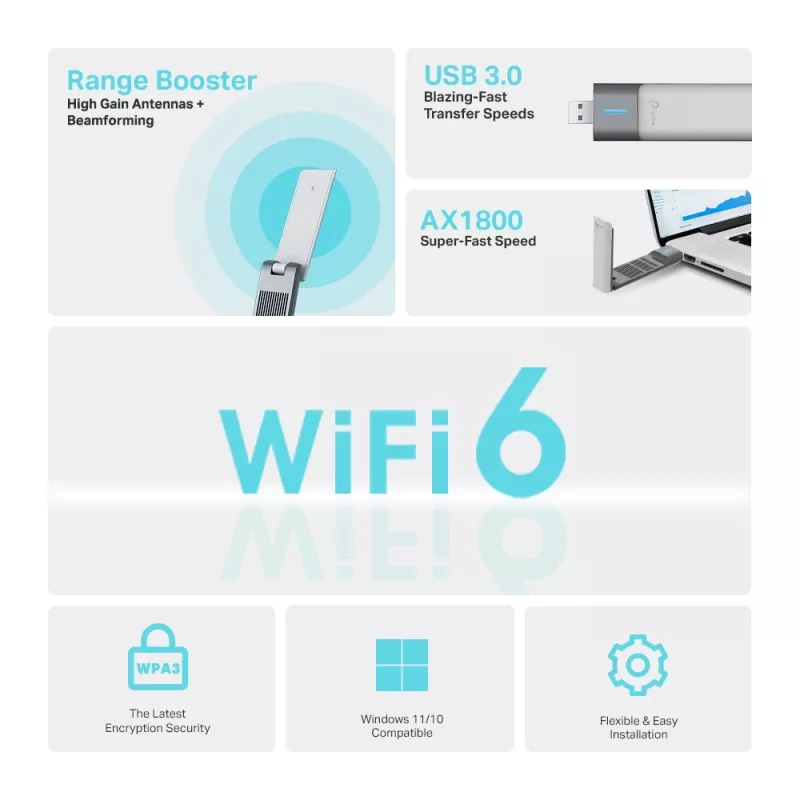 TP-Link Archer AX1800 High Gain Dual-Band Wi-Fi 6 Adattatore USB