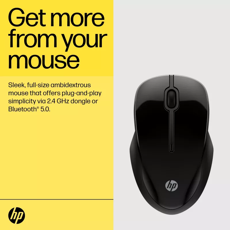 HP 250 Dual Mouse, ambidestro, Bluetooth + USB Type-A, 1600 DPI, Nero