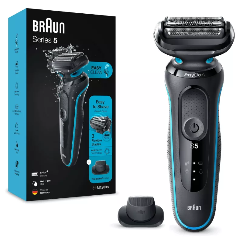 Braun Series 5 51-M1200s Rasoio Uomo Rasoio A Lamina Trimmer Nero, Blu