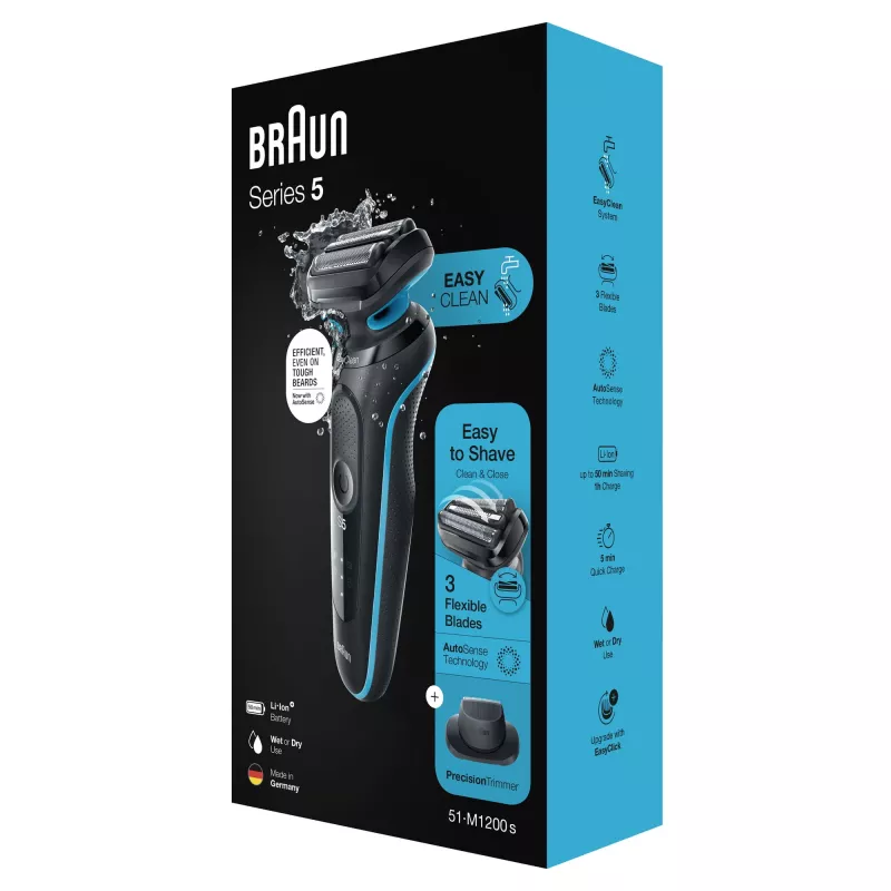 Braun Series 5 51-M1200s Rasoio Uomo Rasoio A Lamina Trimmer Nero, Blu