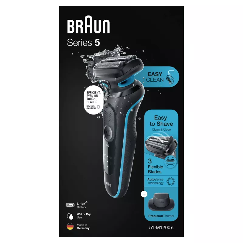 Braun Series 5 51-M1200s Rasoio Uomo Rasoio A Lamina Trimmer Nero, Blu