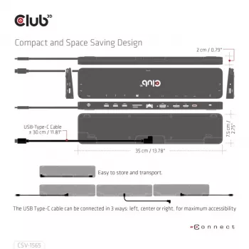 CLUB3D dock di ricarica USB Gen1 Type-C Triple Display DP1.4 Alt mode Smart PD3.0 con alimentatore da 100 Watt