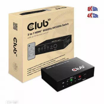 CLUB3D switch 3 a 1 HDMI™ 8K60Hz/4K120Hz, 7680 x 4320 pixel, 8K Ultra HD, nero