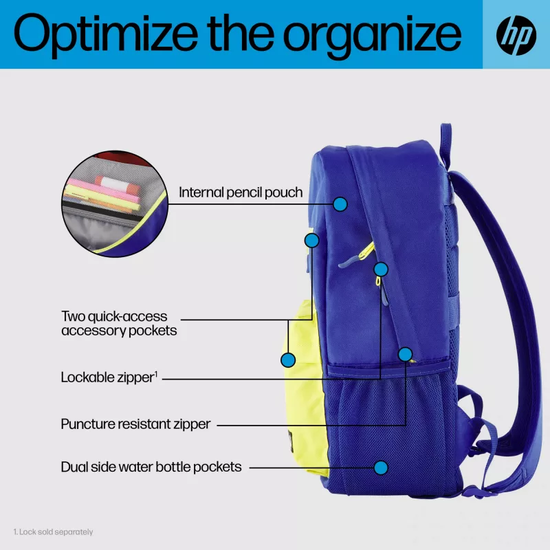 Zaino casual HP Campus Blue Backpack blu giallo poliestere 295x185x435mm