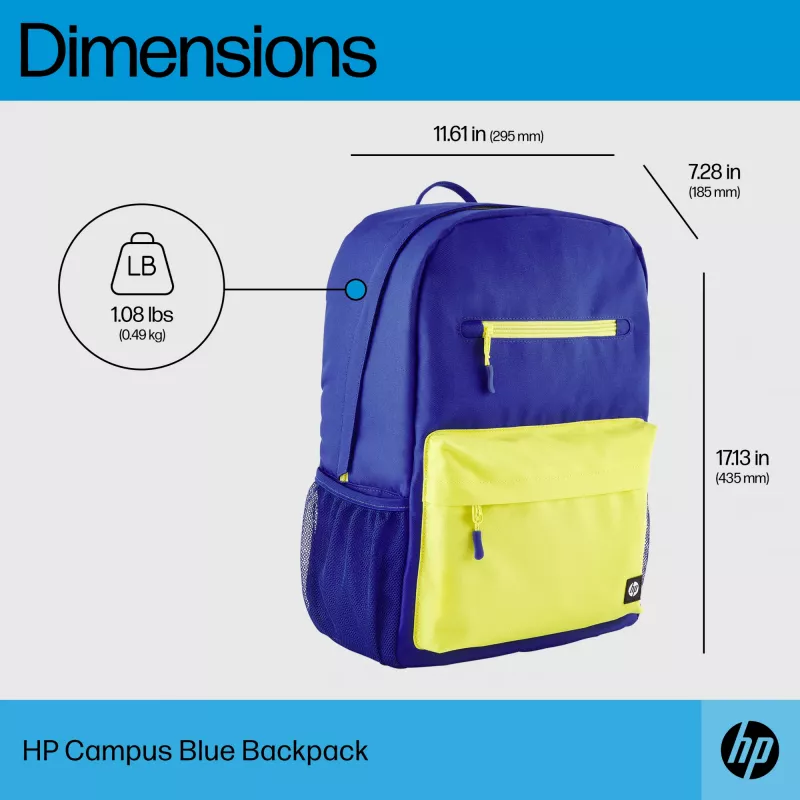 Zaino casual HP Campus Blue Backpack blu giallo poliestere 295x185x435mm