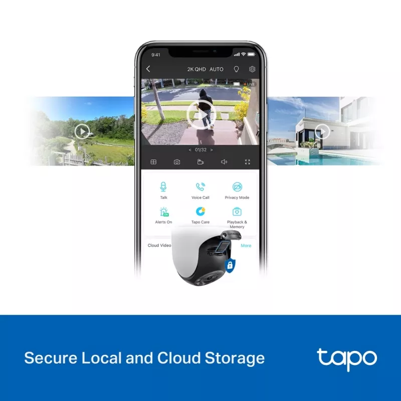TP-Link Tapo telecamera di sicurezza Wi-Fi outdoor Pan/Tilt, telecamera di sicurezza IP, interno ed esterno, wireless, CE, FCC, RoHS, RCM, soffitto, nero, bianco