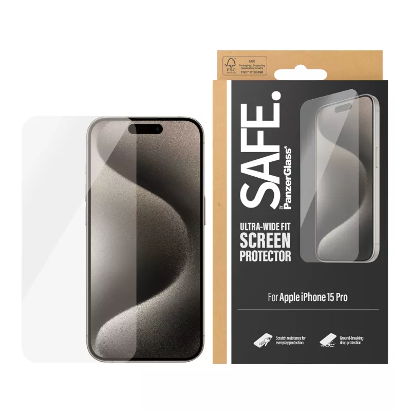 PanzerGlass SAFE. by ® pellicola protettiva per display iPhone 15 Pro | Ultra-Wide Fit