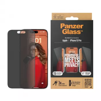 PanzerGlass ® Privacy Screen Protector iPhone 15 Pro | Ultra-Wide Fit con EasyAligner