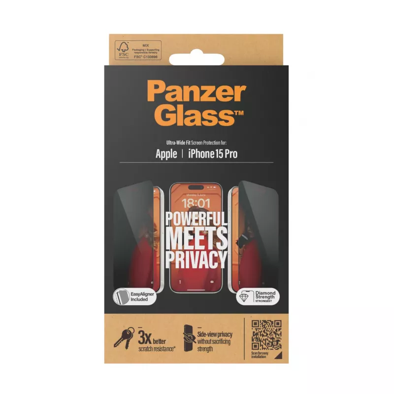 PanzerGlass ® Privacy Screen Protector iPhone 15 Pro | Ultra-Wide Fit con EasyAligner