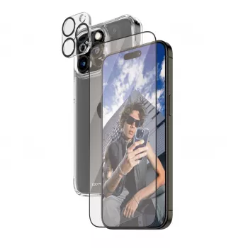 PanzerGlass ® bundle 3-in-1 iPhone 15 Pro Max, Apple, Apple - iPhone 15 Pro Max, applicazione a secco, antiurto, trasparente, 1 pezzo