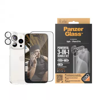 PanzerGlass confezione 3-in-1 iPhone 15 Pro vetro temperato trasparente