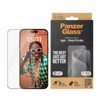 PanzerGlass ® pellicola protettiva per display iPhone 15 Pro Max | Ultra-Wide Fit con EasyAligner
