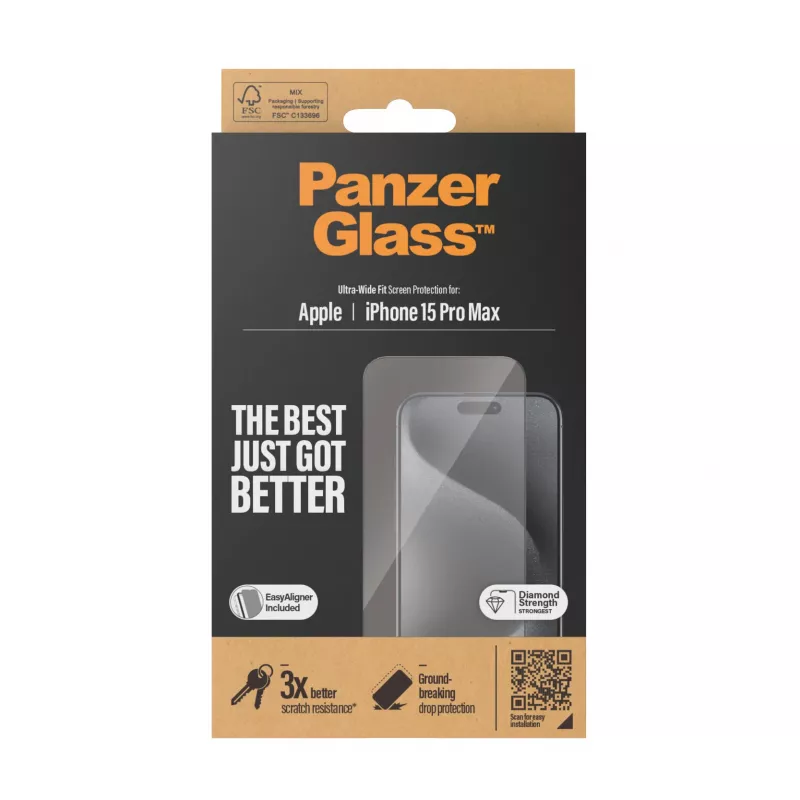 PanzerGlass ® pellicola protettiva per display iPhone 15 Pro Max | Ultra-Wide Fit con EasyAligner