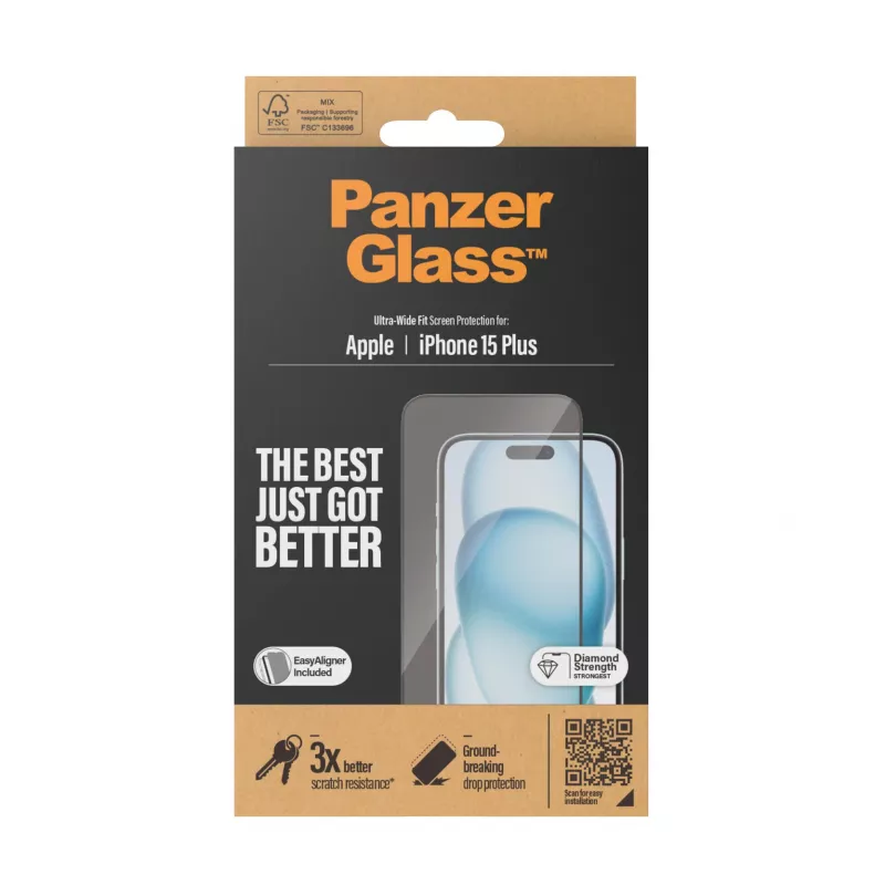 PanzerGlass ® pellicola protettiva per display iPhone 15 Plus | Ultra-Wide Fit con EasyAligner