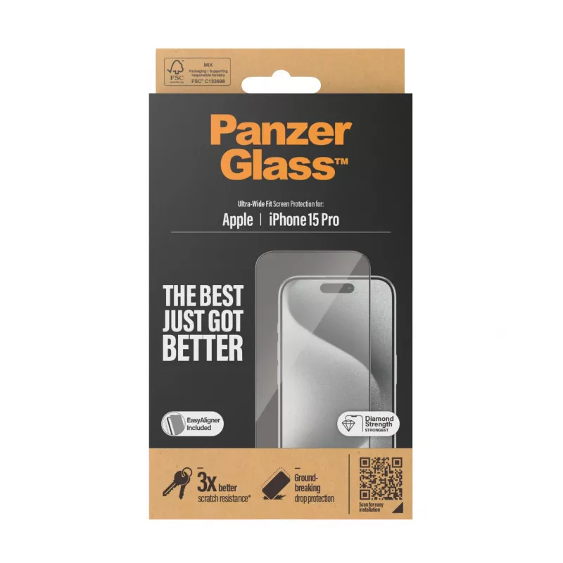PanzerGlass ® pellicola protettiva per display iPhone 15 Pro | Ultra-Wide Fit con EasyAligner
