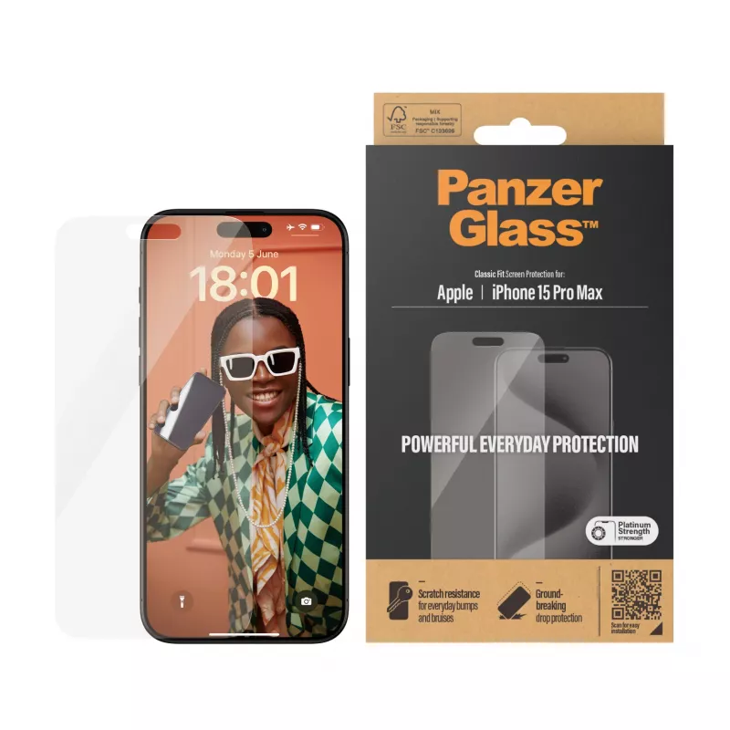 PanzerGlass ® pellicola protettiva per display iPhone 15 Pro Max | Classic Fit