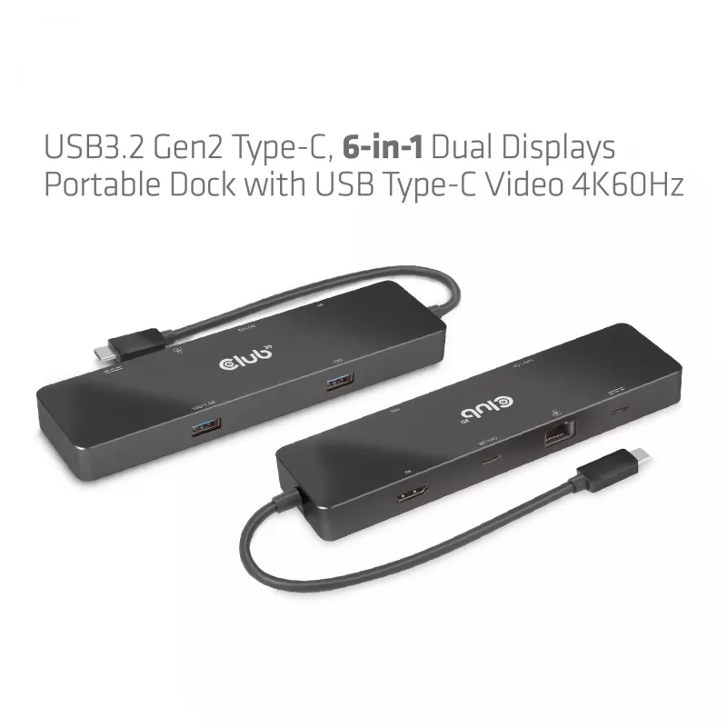 CLUB3D USB3.2 Gen2 Type-C, dock portatile 6-in-1 dual-display con video USB Type-C 4K60Hz