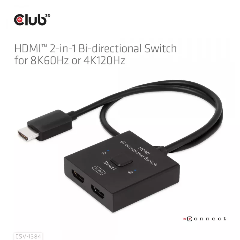 CLUB3D switch HDMI 2-in-1 bidirezionale 8K60Hz 4K120Hz CSV-1384