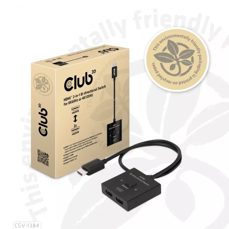 CLUB3D switch HDMI 2-in-1 bidirezionale 8K60Hz 4K120Hz CSV-1384