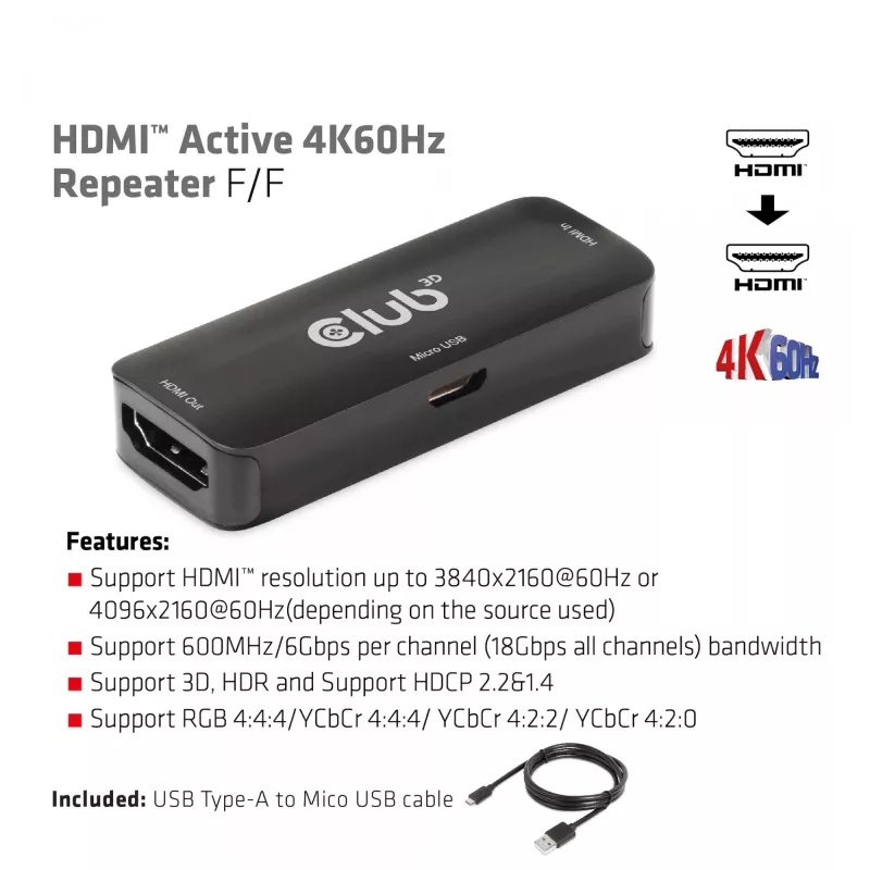 CLUB3D ripetitore HDMI attivo 4K60Hz F/F