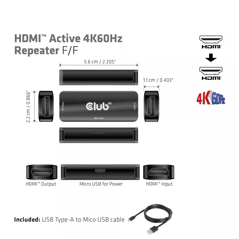 CLUB3D ripetitore HDMI attivo 4K60Hz F/F