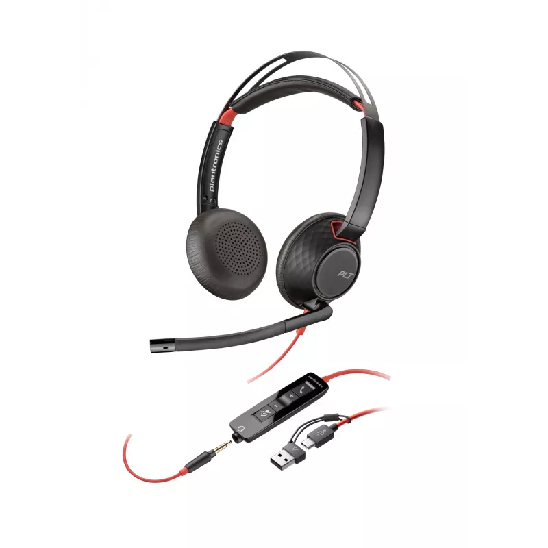 HP Poly Blackwire 5220 cuffie stereo USB-C + jack 3,5 mm + adattatore USB-C/A
