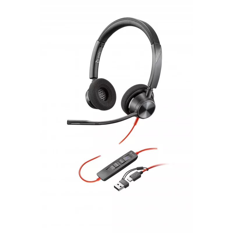 HP Poly Blackwire 3320 cuffie stereo USB-C certificate Microsoft Teams + adattatore USB-C/A