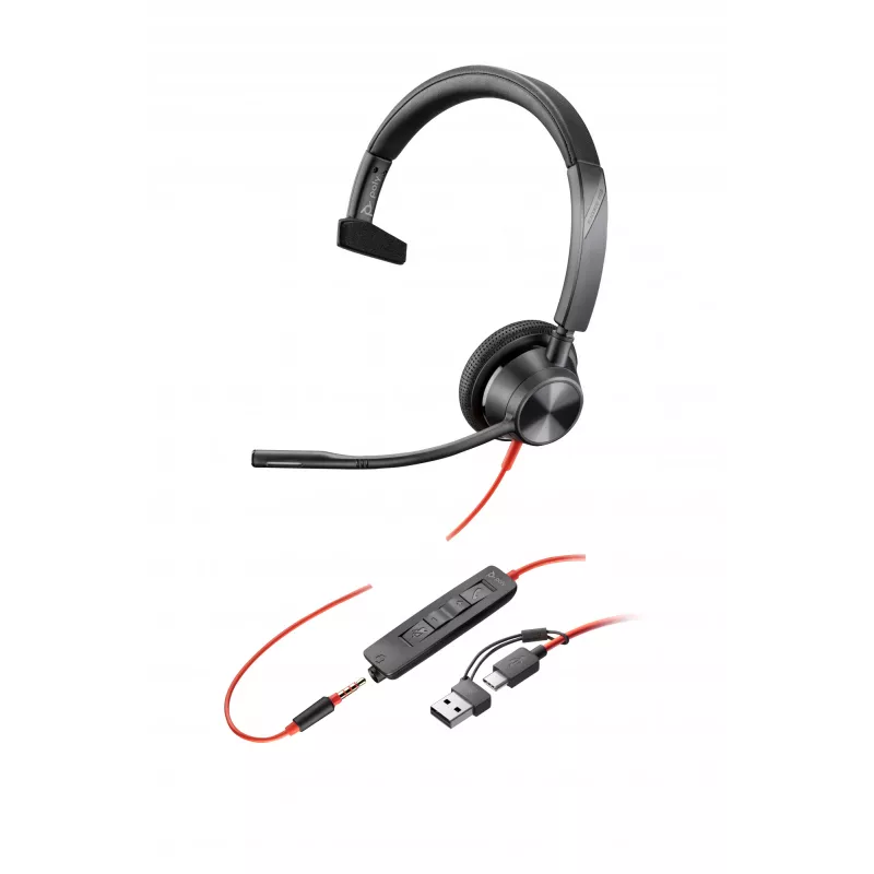HP Poly Blackwire 3315 cuffie mono USB-C + jack 3,5 mm + adattatore USB-C/A