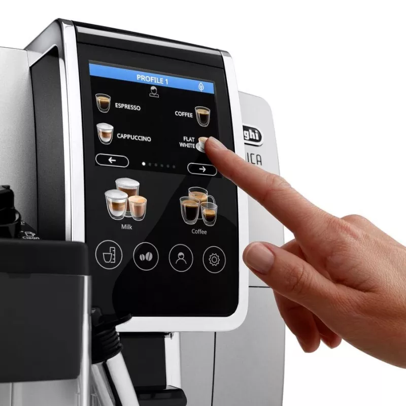 Macchina per espresso combinata DeLonghi Dinamica Plus ECAM380.85.SB — serbatoio acqua 1,8 L, contenitore chicchi 300 g, 15 bar