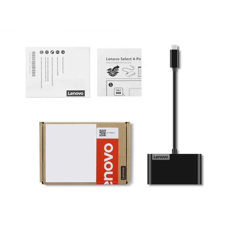 Lenovo Select GX91L84354 hub USB-C a 4 porte, USB 3.0, nero