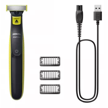Rasoio a lamina Philips Norelco OneBlade QP2724/10 — rasoio a lamina, 1 lama, ricaricabile USB, umido e asciutto, lavabile, 45 min. di autonomia, grigio/verde lime