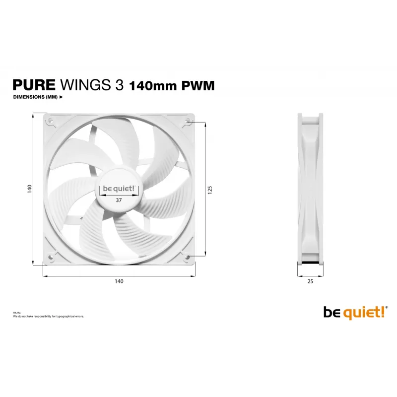 be quiet! Pure Wings 3 140mm PWM bianco ventola per case per computer 14 cm 1 pz.