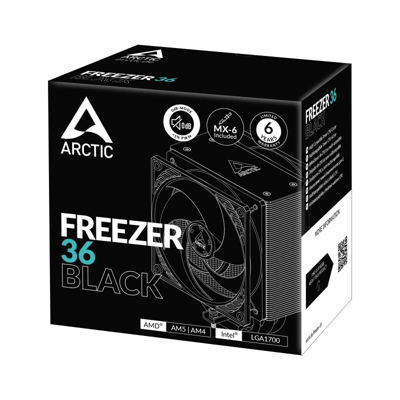 ARCTIC Freezer 36 (nero) dissipatore CPU tower multi compatibile, dissipatore ad aria, 12 cm, 200 U/min, 1800 U/min, nero