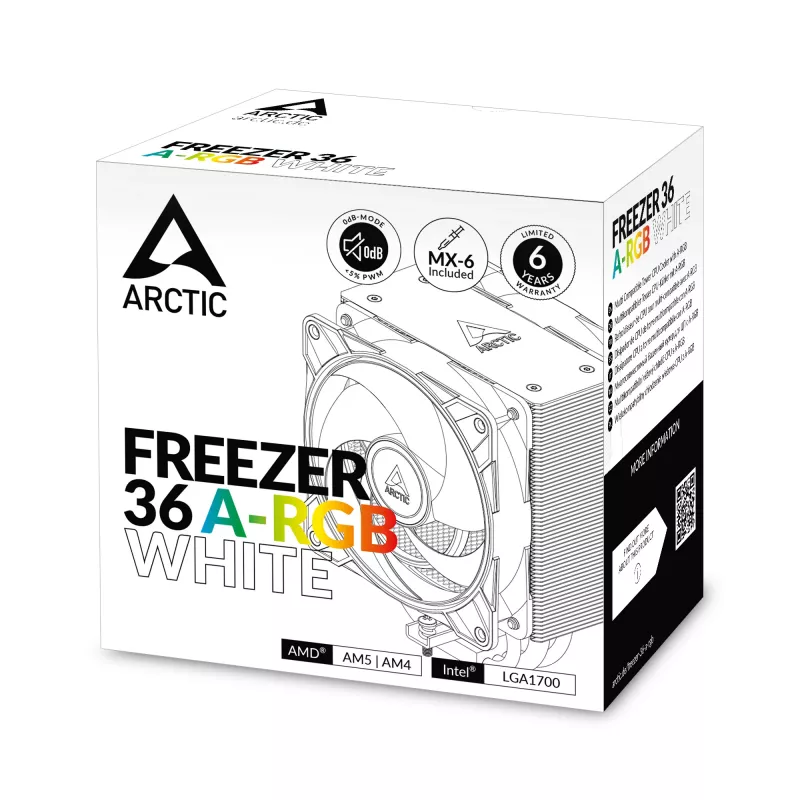 ARCTIC Freezer 36 A-RGB (White) dissipatore CPU tower multi compatibile con A-RGB