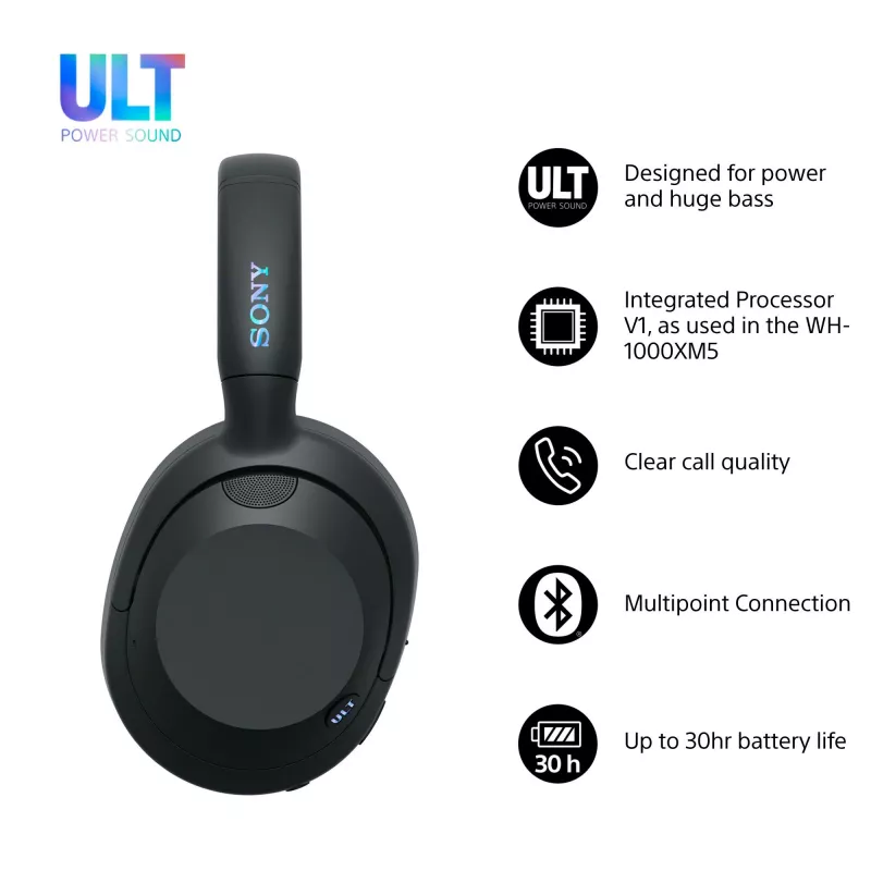 Headset Sony ULT WEAR monaurale USB/Bluetooth 5.2, ANC, batteria 30–50 h, 3,5 mm, ricarica USB‑C, 255 g