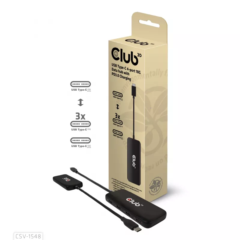 Club3D CSV-1548 hub USB-C, 4x USB-C 10 Gbps, 100W PD, nero