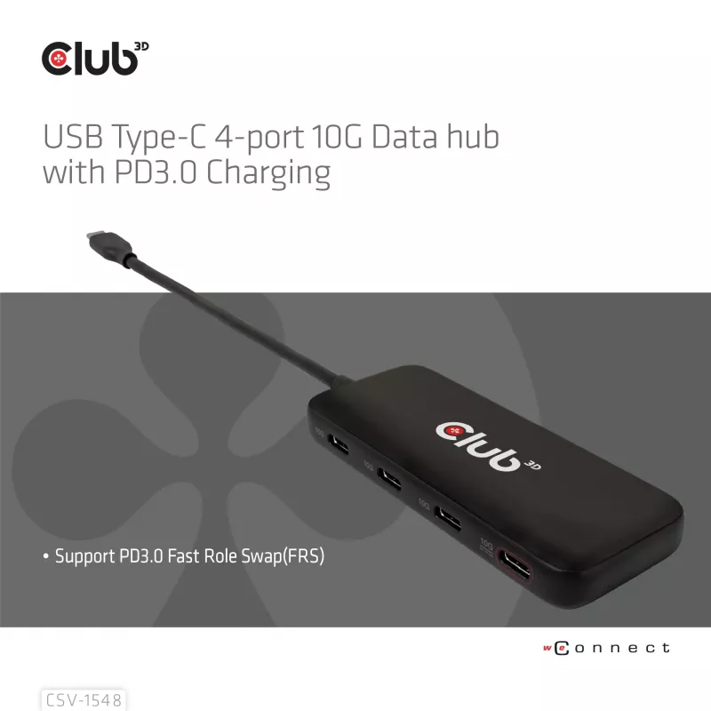 Club3D CSV-1548 hub USB-C, 4x USB-C 10 Gbps, 100W PD, nero