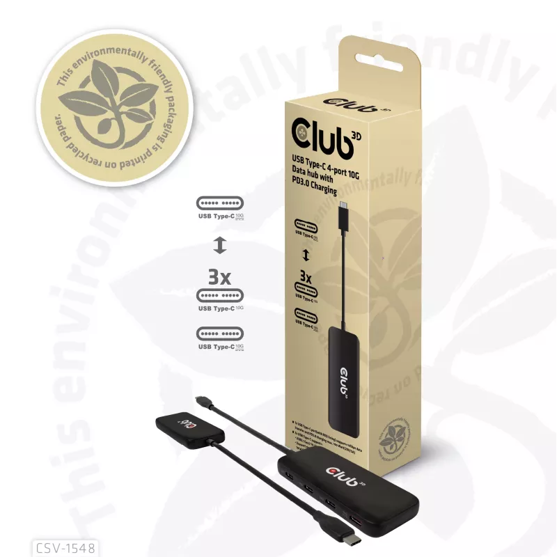 Club3D CSV-1548 hub USB-C, 4x USB-C 10 Gbps, 100W PD, nero