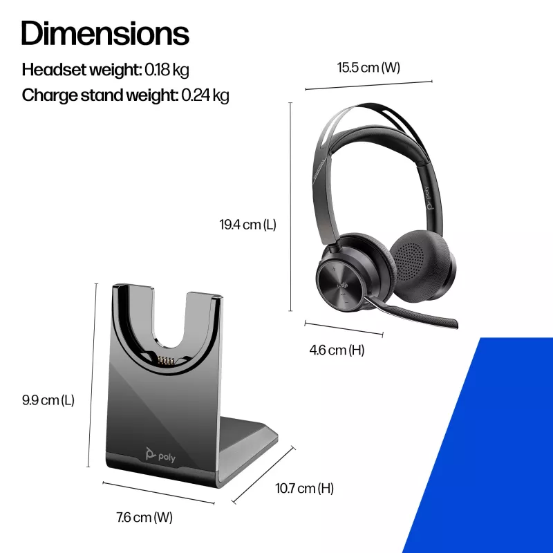 HP Poly Voyager Focus 2 Microsoft Teams Certified cuffie USB-C-C + adattatore USB-C/A + base di ricarica