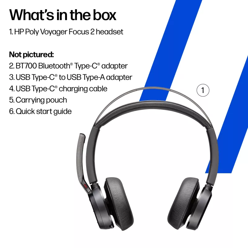 HP Poly Voyager Focus 2 cuffie USB-C-C + adattatore USB-C/A