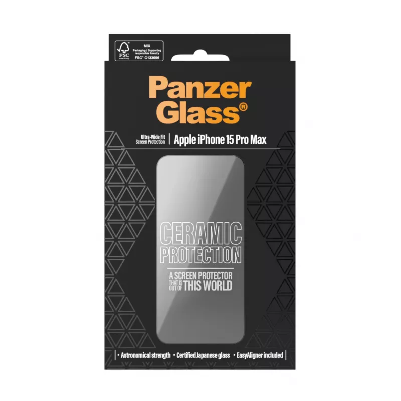 PanzerGlass ® Ceramic Protection per iPhone 15 Pro Max | Ultra-Wide Fit con EasyAligner