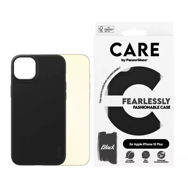 Custodia PanzerGlass CARE by moda nero iPhone 15 Plus trasparente