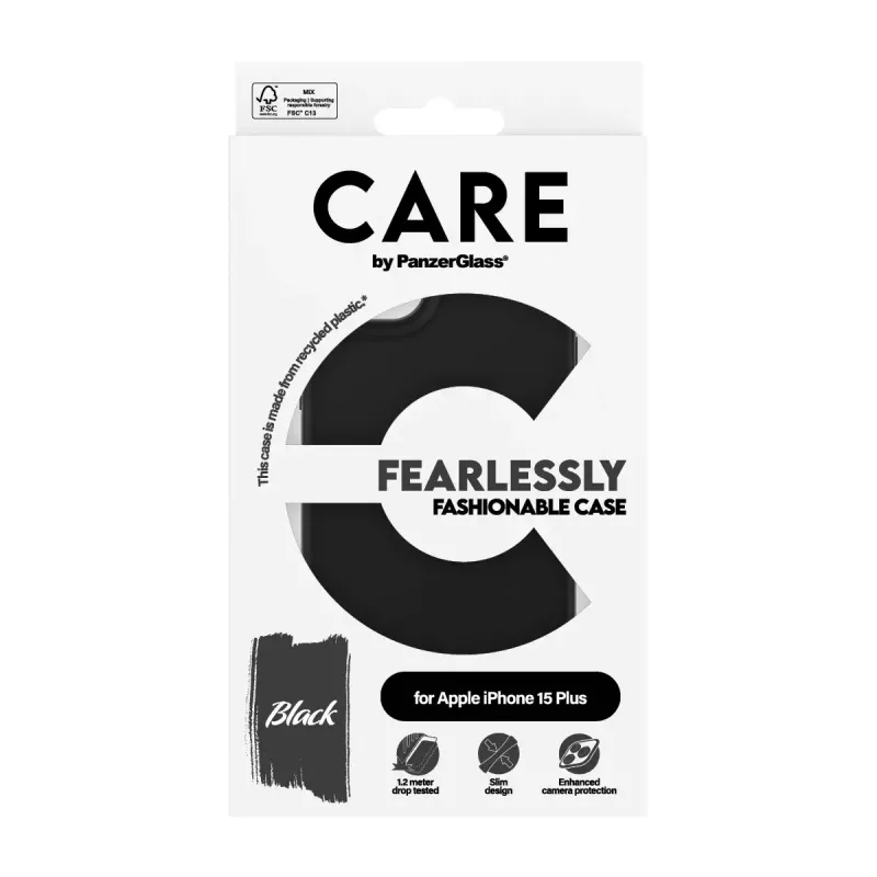 Custodia PanzerGlass CARE by moda nero iPhone 15 Plus trasparente