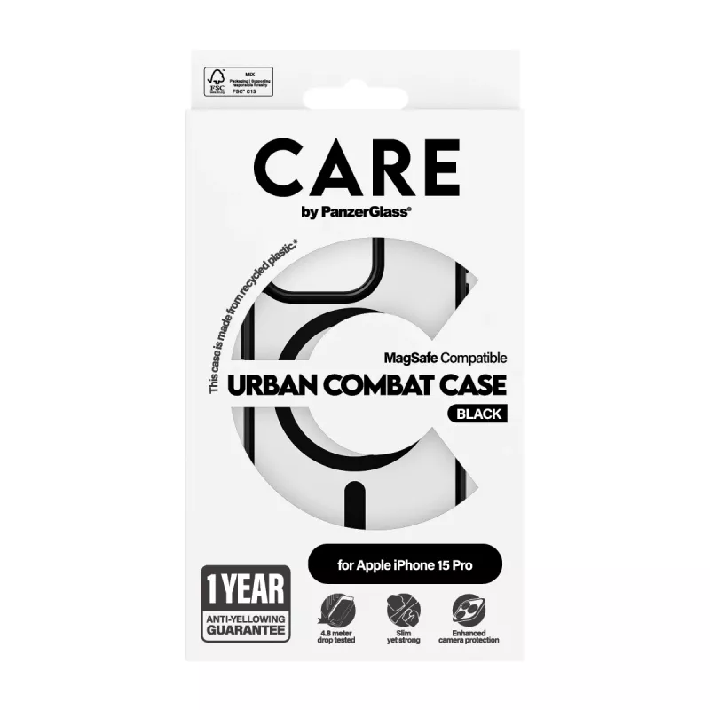 Custodia PanzerGlass CARE™ by ® Urban Combat trasparente con MagSafe nero per iPhone 15 Pro